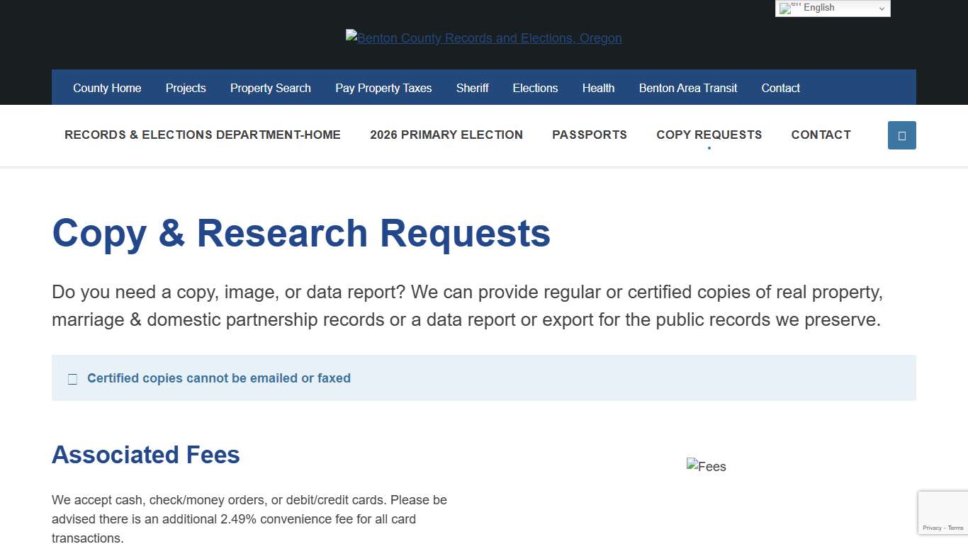 Records & Elections Copy Requests & Fees - Benton County Records and Elections, Oregon